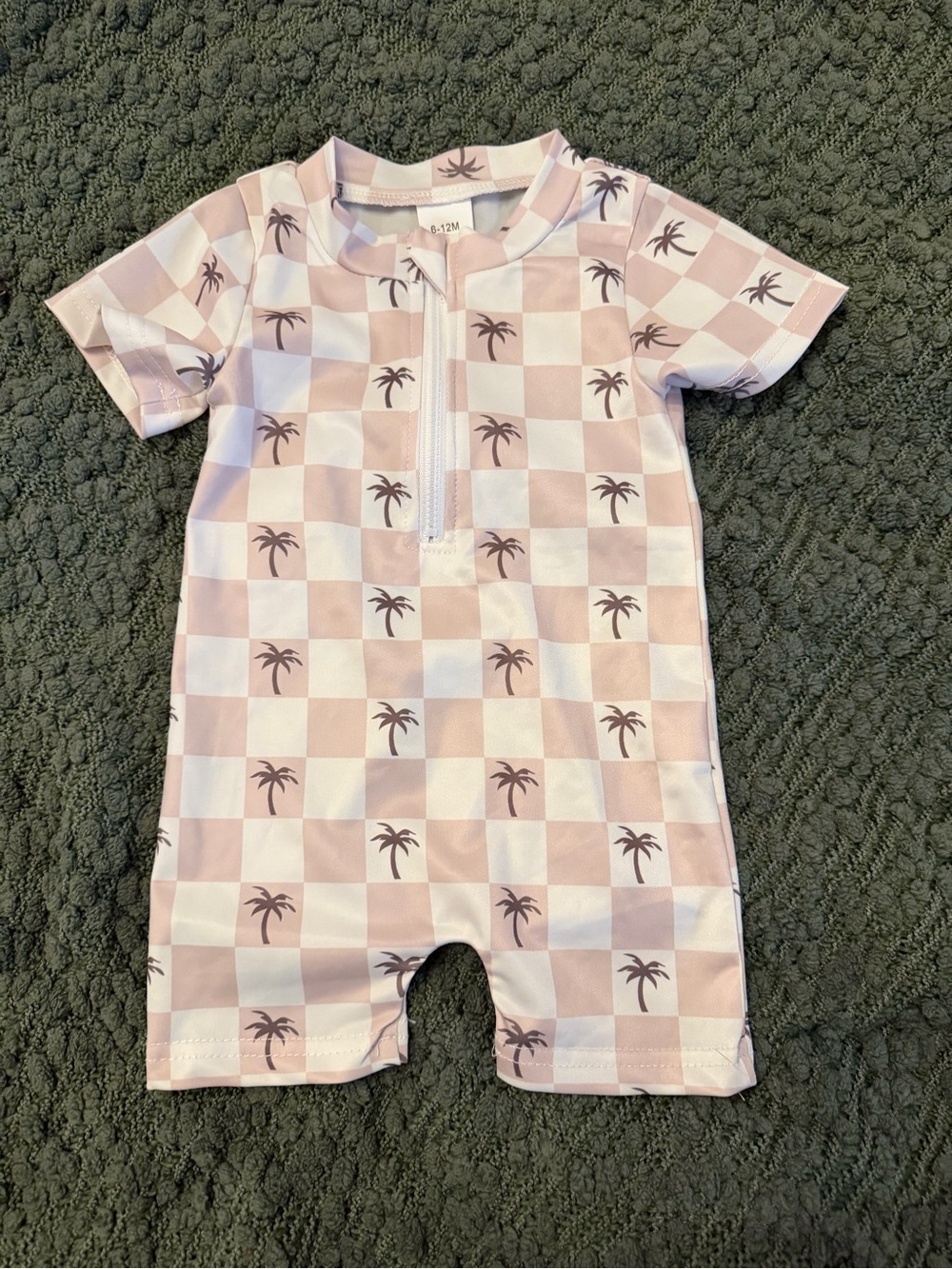 Source Unknown Pink and White Check Palm Tree Kids Rashguard One-Piece